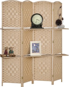 HOMCOM 4-paneles szobai elválasztó 160x170 cm 2 polccal, privát képernyős, fali elválasztó iroda és hálószoba számára, természetes | Aosom