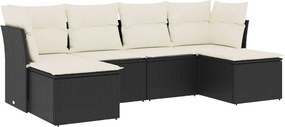 vidaXL 6 részes fekete polyrattan kerti ülőgarnitúra párnákkal