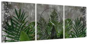 Kép - Betonfal növényekkel (órával) (90x30 cm)