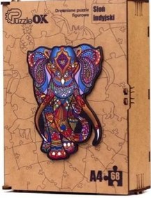 3D kézzel készített fa puzzle - Indiai elefánt A4