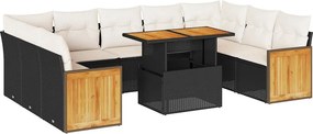 vidaXL 10 részes fekete polyrattan akácfa kerti ülőgarnitúra párnákkal