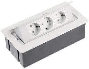Konnektor, pultba süllyeszthető, fekvő, SOFT, 3x dugalj, 1,5fm kábellel, fehér