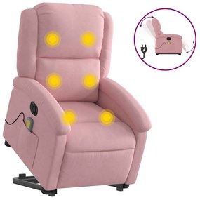 elektromos felállást segítő rózsaszín bársony masszázsfotel