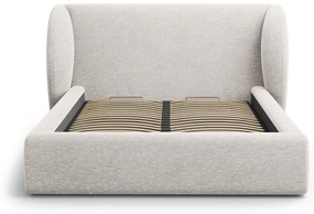 Világosszürke kárpitozott ágyneműtartós franciaágy ágyráccsal 160x200 cm Miley – Micadoni