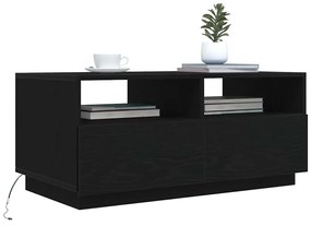 Fekete tölgyszínű dohányzóasztal LED-lámpákkal 90x49x40 cm