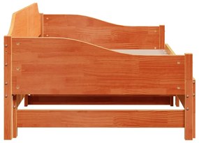 viaszbarna tömör fenyőfa kihúzható kanapéágy 90 x 200 cm