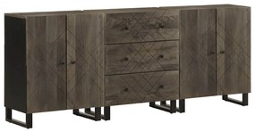 3 db-os komódok fekete 60x33x75 cm tömör fa mangó