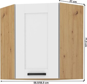 Felső szekrény sarokba, fehér/artisan tölgy, LULA 58x58 GN-72 1F