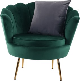 Fotel Art-deco stílusban, smaragd Velvet anyag/gold króm-arany, NOBLIN