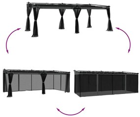 antracitszürke acél pavilon hálós oldalakkal 6 x 3 m