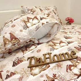 Karácsonyi manók barna pamut ágyneműhuzat TiaHome - 1x Párna 90x70cm, 1x Paplan 140x200cm