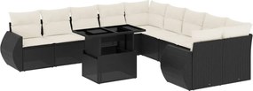 vidaXL 11 részes fekete polyrattan kerti ülőgarnitúra párnákkal