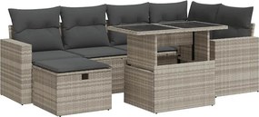 vidaXL 7 részes világosszürke polyrattan kerti ülőgarnitúra párnákkal