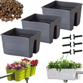 3x Wave 30 korláttartó doboz, erkély kaspó keramzit 5l