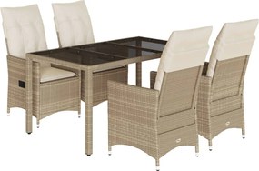 vidaXL 5 részes bézs polyrattan kerti étkezőgarnitúra párnákkal