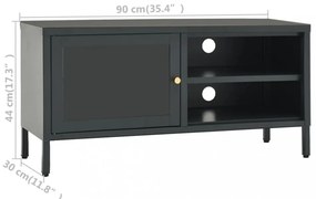 antracitszürke acél és üveg TV-szekrény 90 x 30 x 44 cm