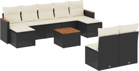 vidaXL 10 részes fekete polyrattan kerti ülőgarnitúra párnákkal