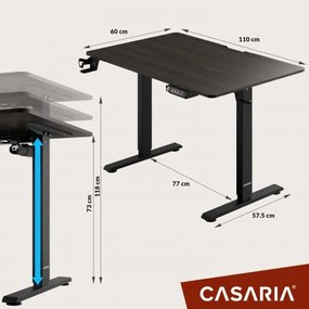 Casaria® Állítható magasságú barna irodai íróasztal - 110x60x118 cm