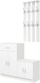 HOMCOM Cipőtartó és Kombinált Akasztó a Bejárathoz és Hálószobához, Fa, 100x32x187cm, Fehér | Aosom