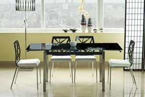 GD 017 bővíthető asztal /Fekete üveglap virágmintával