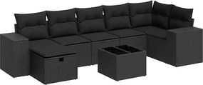 vidaXL 8 részes fekete polyrattan kerti ülőgarnitúra párnákkal