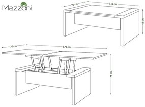 Mazzoni SPACE Artisan Tölgy/Antracit (Sötétszürke) - NYITHATÓ/MAGASÍTHATÓ DOHÁNYZÓASZTAL ÉTKEZŐASZTAL ÉS DOHÁNYZÓASZTAL EGYBEN