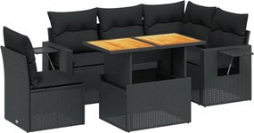 vidaXL 6 részes fekete polyrattan kerti ülőgarnitúra párnákkal