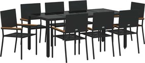 vidaXL Kert étkező szett 9 pcs Fekete polirattan