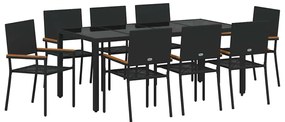 vidaXL Kert étkező szett 9 pcs Fekete polirattan