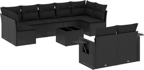 vidaXL 10 részes fekete polyrattan kerti ülőgarnitúra párnákkal