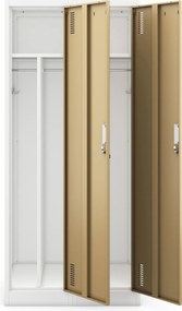 Munkavállalói szekrény, 4 rekeszes, fehér/dió, 800x1800x500 mm: KACPER Eco Design