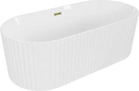 Mexen Paola szabadon álló bordázott kád 150 x 75 cm, fényes fehér, arany túlfolyó - 52721507500-50