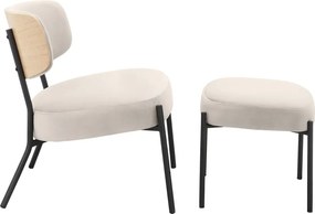 Krémszínű bársony fotel lábtartóval Jerry – Støraa