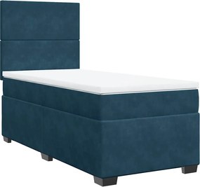 vidaXL kék bársony rugós ágy matraccal 90 x 190 cm