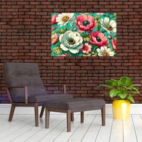 Kép - Virágok kék háttéren (90x60 cm)
