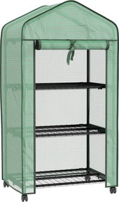 Outsunny Zöldház PE 3-szintes polcokkal, erkély üvegház, megerősített 140 g/m² fedél, acélváz, felgördíthető cipzáras ajtó zöldségekhez, növényekhez é