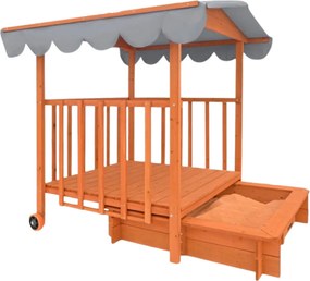 HAPPY homokozó verandával, tömör borókafenyőből 130 x 130 x 143 cm barna szürke Jurhan