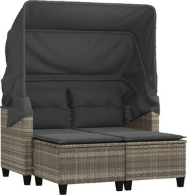 vidaXL 2 személyes szürke polyrattan kerti kanapé baldachinnal/székkel
