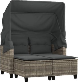 vidaXL 2 személyes szürke polyrattan kerti kanapé baldachinnal/székkel