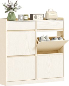 HOMCOM Keskeny Cipőtároló Szekrény 4 Billenő Ajtóval Előszoba Cipő Tárolására 2 Fiókkal 8 Pár Cipőhöz Kicsi Terekhez 98x19,2x95,3 cm Fehér | Aosom