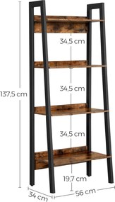 Létrapolc, 4 szintes könyvespolc 56 x 34 x 137,5 cm
