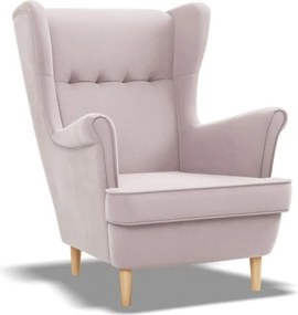 Uszak fotel, bársony, rózsaszín