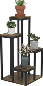 Outsunny 4-Szintes Virágtartó, 81 cm Magas Virágos állvány Belső és Külső Használatra, Acél Virágtartó Polc, Több szintes Virágos állvány, Virág Lépés