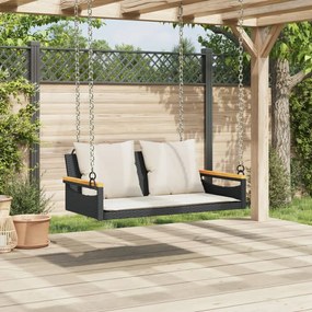 fekete polyrattan hintapad párnákkal 109 x 62 x 40 cm