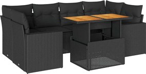 vidaXL 7 részes fekete polyrattan kerti ülőgarnitúra párnával