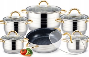 Elegáns indukciós edénykészlet arany fogantyúkkal rozsdamentes acél