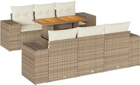 vidaXL 7 részes bézs polyrattan kerti ülőgarnitúra párnákkal