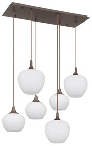 Globo 15548-6HC Függeszték fém kávé színű, fehérüveg, fekete textil kábel, 2 különböző üvegek, HxSzxM: 860x420x1200mm, üveg átmérő: 3 x 18 cm és egyenként 24 cm, nem tartozék: 6x E27 40W 230V