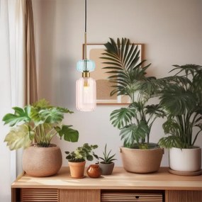 Csillár zsinóron MOLLY 1xE14/40W/230V átm. 12 cm arany/rózsaszín/kék