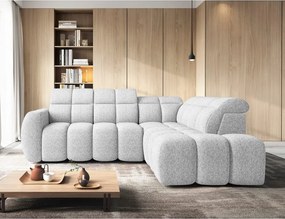 Világosszürke buklé kinyitható-tárolóhelyes sarokkanapé (jobb oldali-L alakú) Falconn – ELTAP